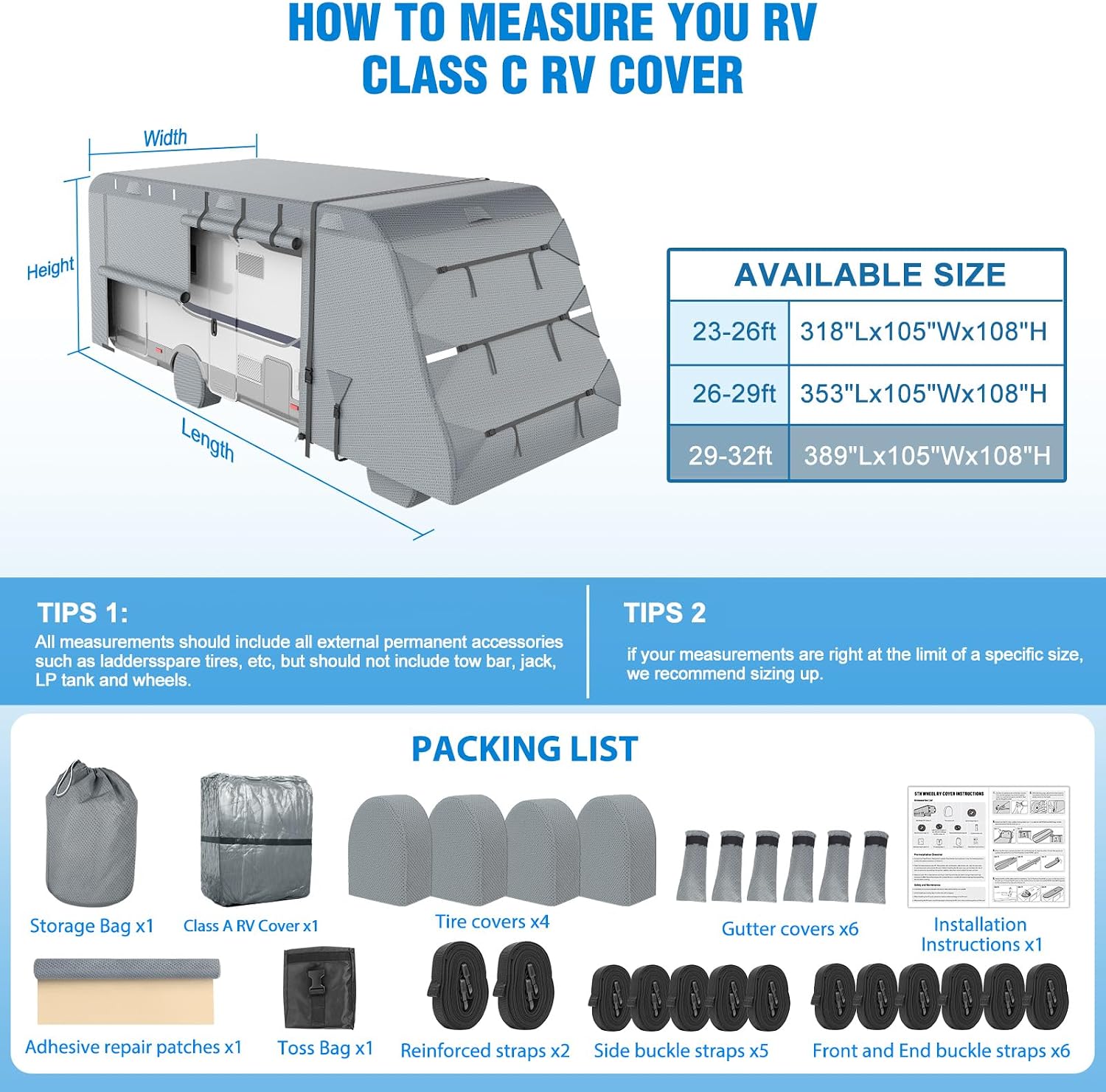 MOFEEZ Class C RV Cover 29-32ft, 9 Layers Top Waterproof Motorhome Cover - image 6
