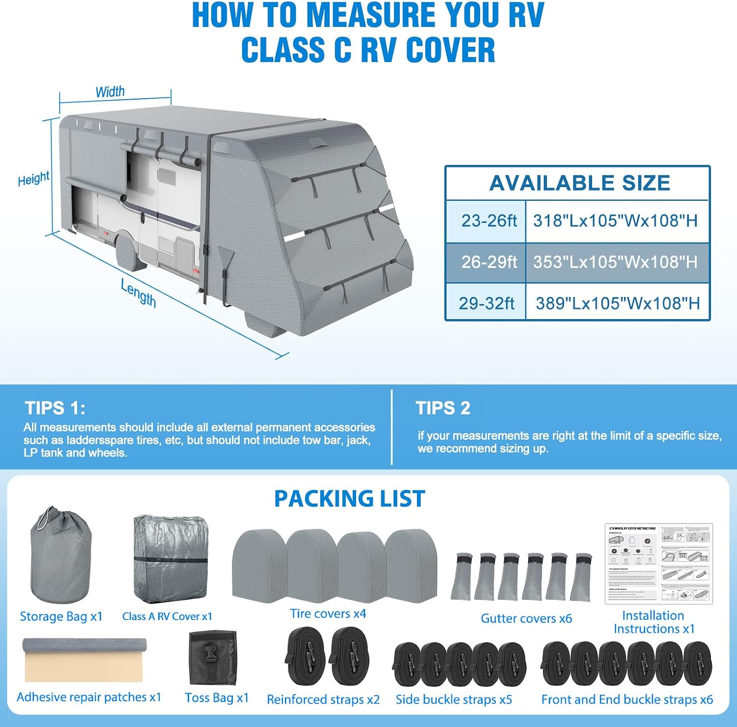 MOFEEZ Class C RV Cover 26-29ft, 9 Layers Top Waterproof Motorhome Cover - image 6