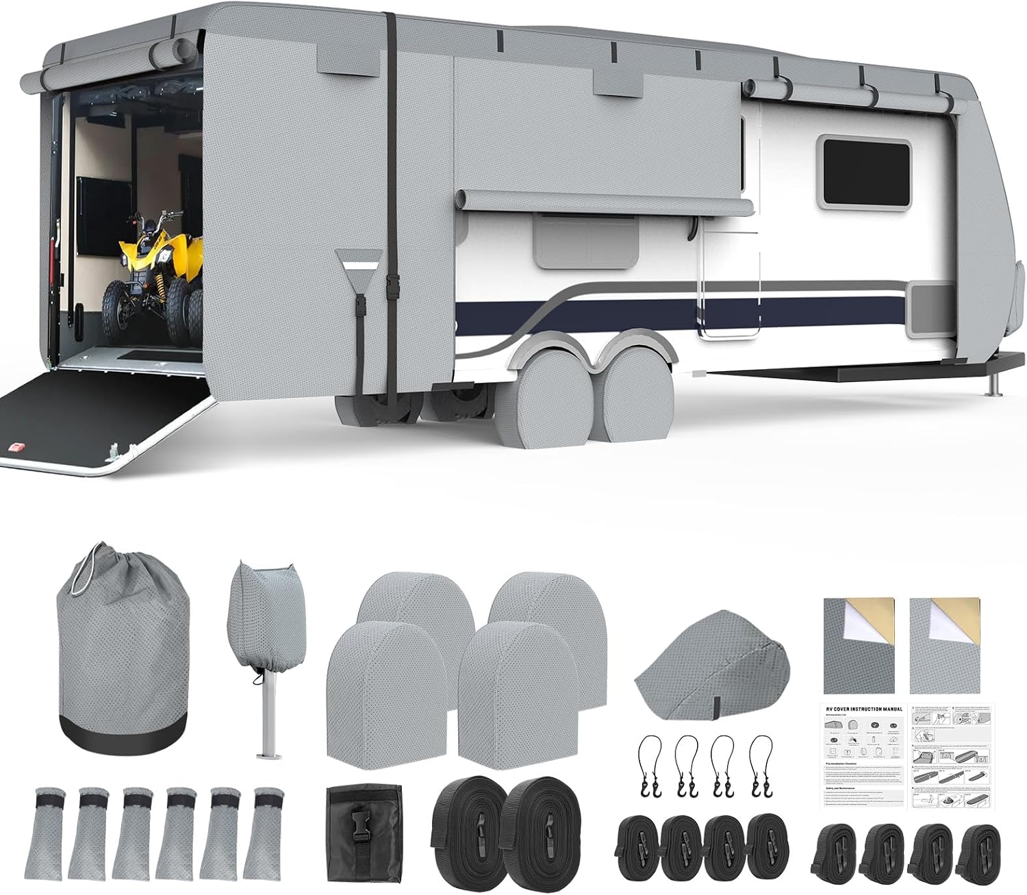 Mofeez RV Cover, 27-30ft Travel Trailer Cover, Heavy Duty 7 Layer Top Anti-UV Windproof Waterproof Camper Toy Hauler Cover with Tire Cover, Gutter Cover, Jack Cover - image 2