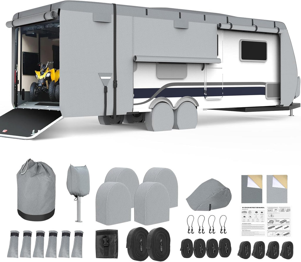 Mofeez RV Cover, 24-27ft Travel Trailer Cover, Heavy Duty 7 Layer Top Anti-UV Windproof Waterproof Camper Toy Hauler Cover with Tire Cover, Gutter Cover, Jack Cover - image 2