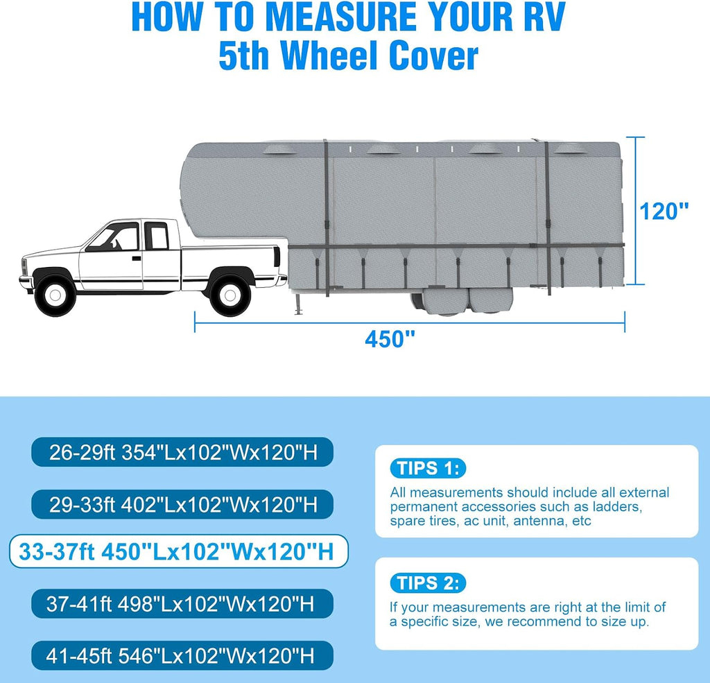 MOFEEZ 5th Wheel RV Cover 33-37ft, 9 Layers Top Fifth Wheel Camper Cover - image 8