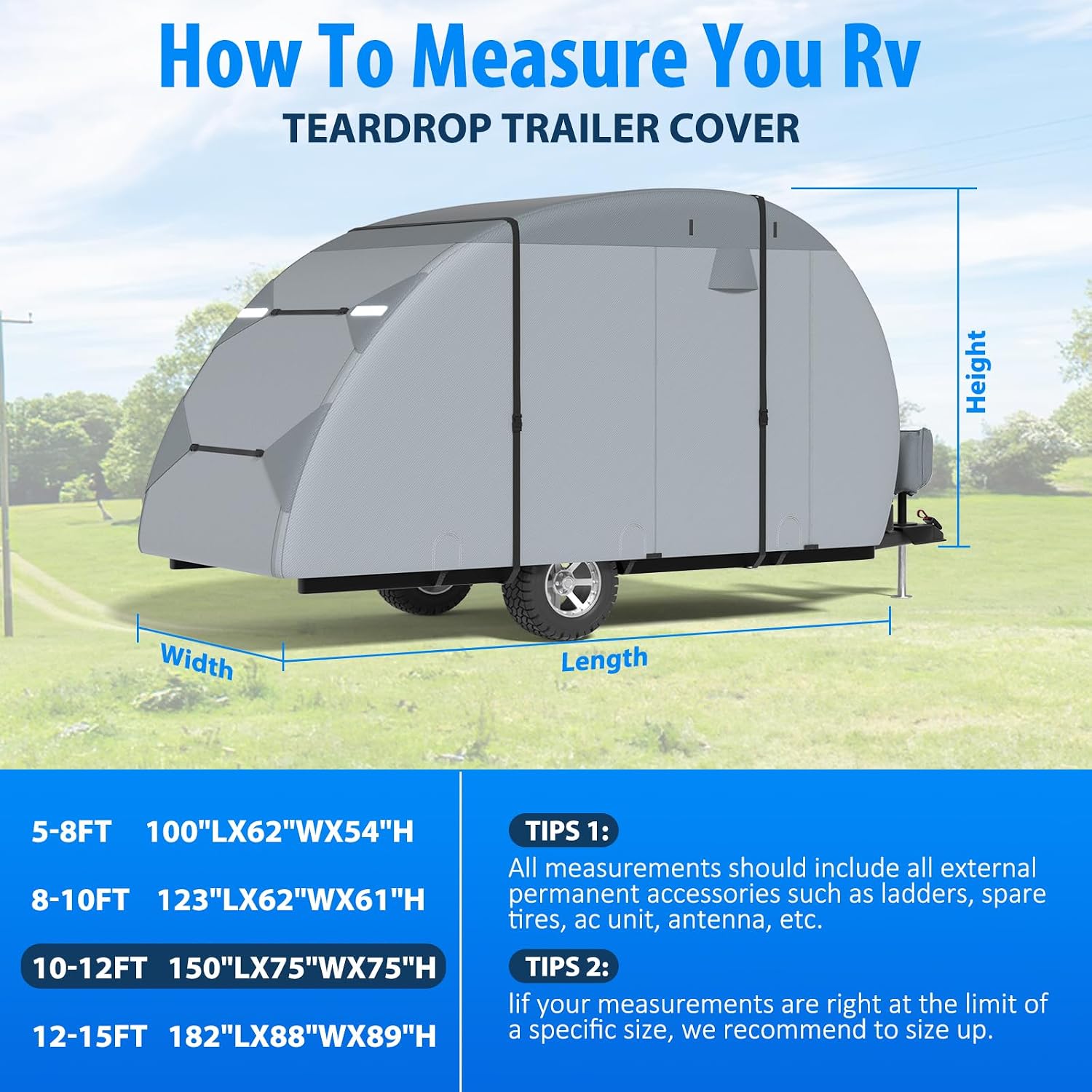 MOFEEZ Teardrop Camper Cover, 10-12ft RV Cover for Rpod with Jack Cover - image 8