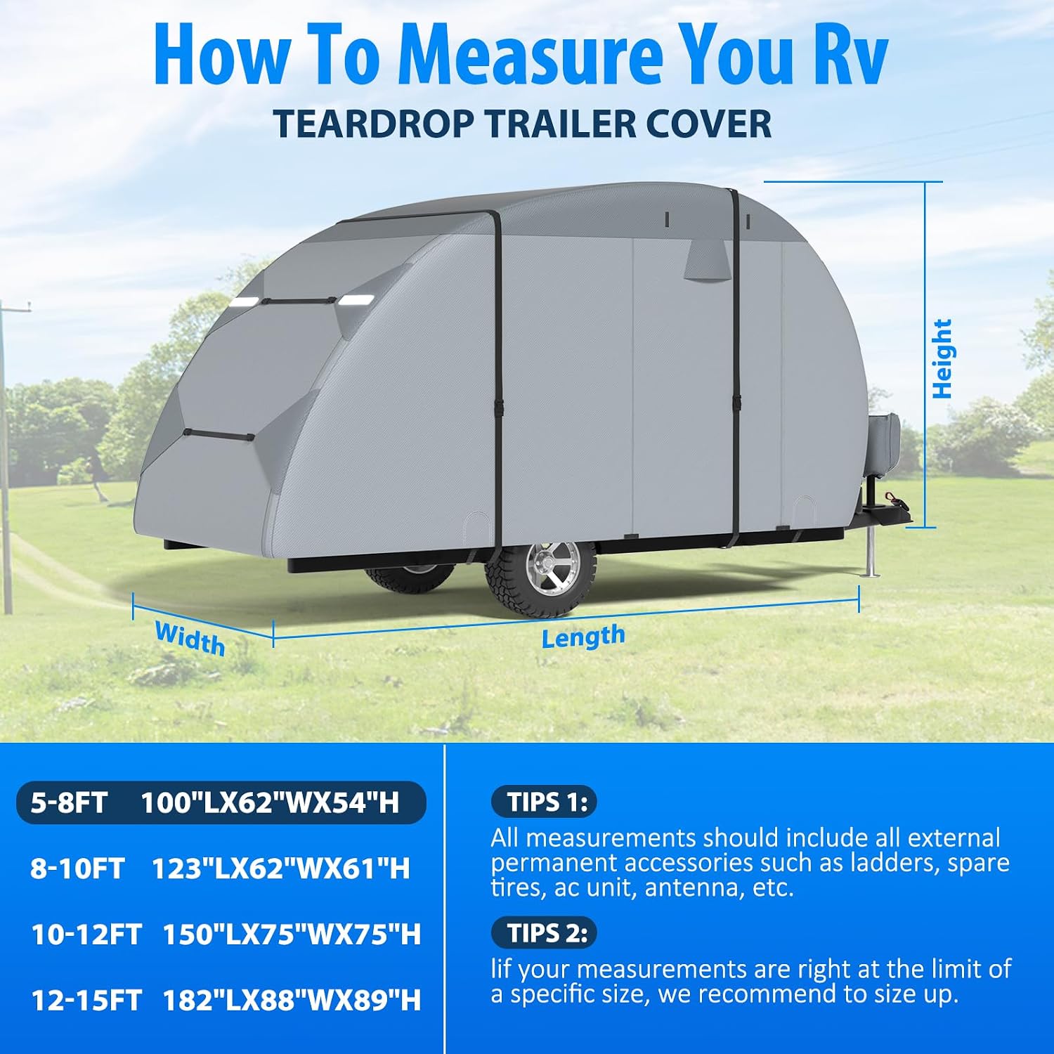 MOFEEZ Teardrop Camper Cover, 5-8ft RV Cover for Rpod with Jack Cover - image 8