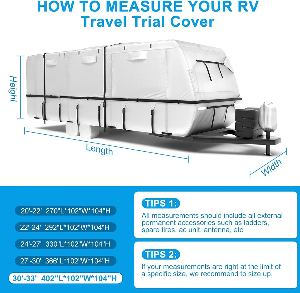 Mofeez Oxford Fabric Travel Trailer RV Cover, Camper Cover with 420D Oxford for The Top, 30'-33' Tearproof Waterproof Windproof Travel Trailer Cover with 4 Tire Covers, Jack Cover and Zippered Doors - image 7