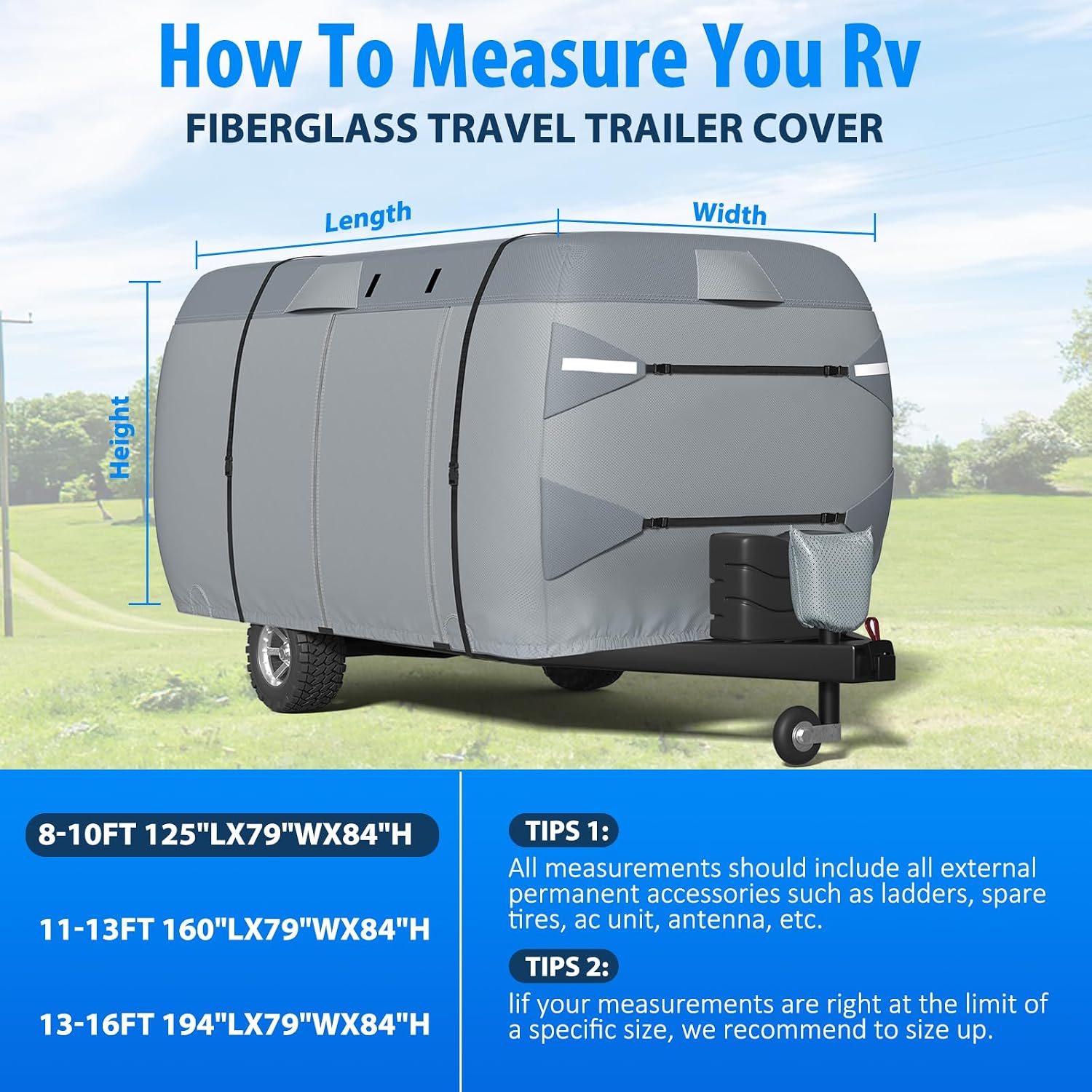 MOFEEZ Fiberglass Travel Trailer Cover, 9 Layers Waterproof 8-10ft RV Cover - image 7