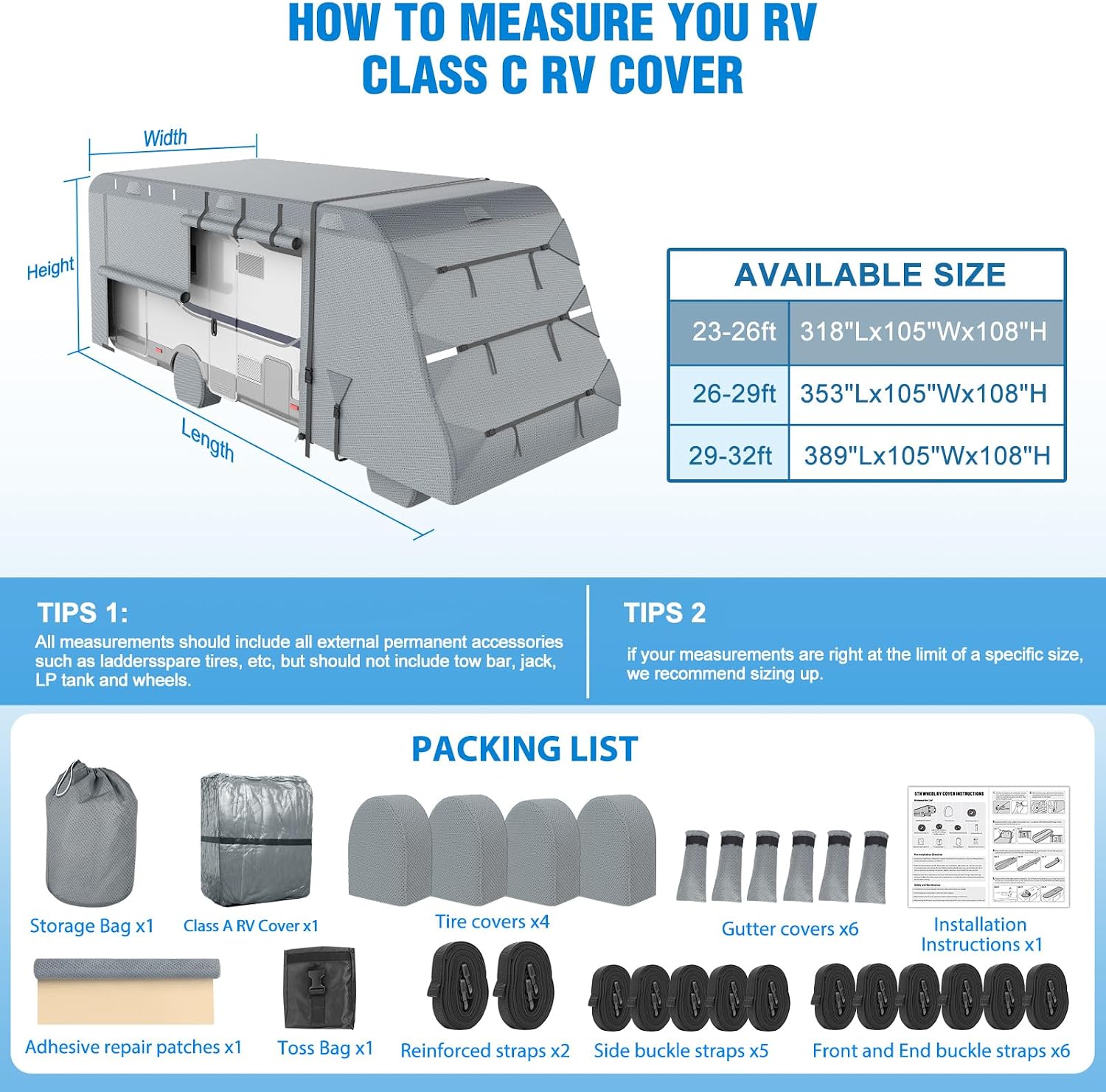 MOFEEZ Class C RV Cover 23-26ft, 9 Layers Top Waterproof Camper Cover - image 6