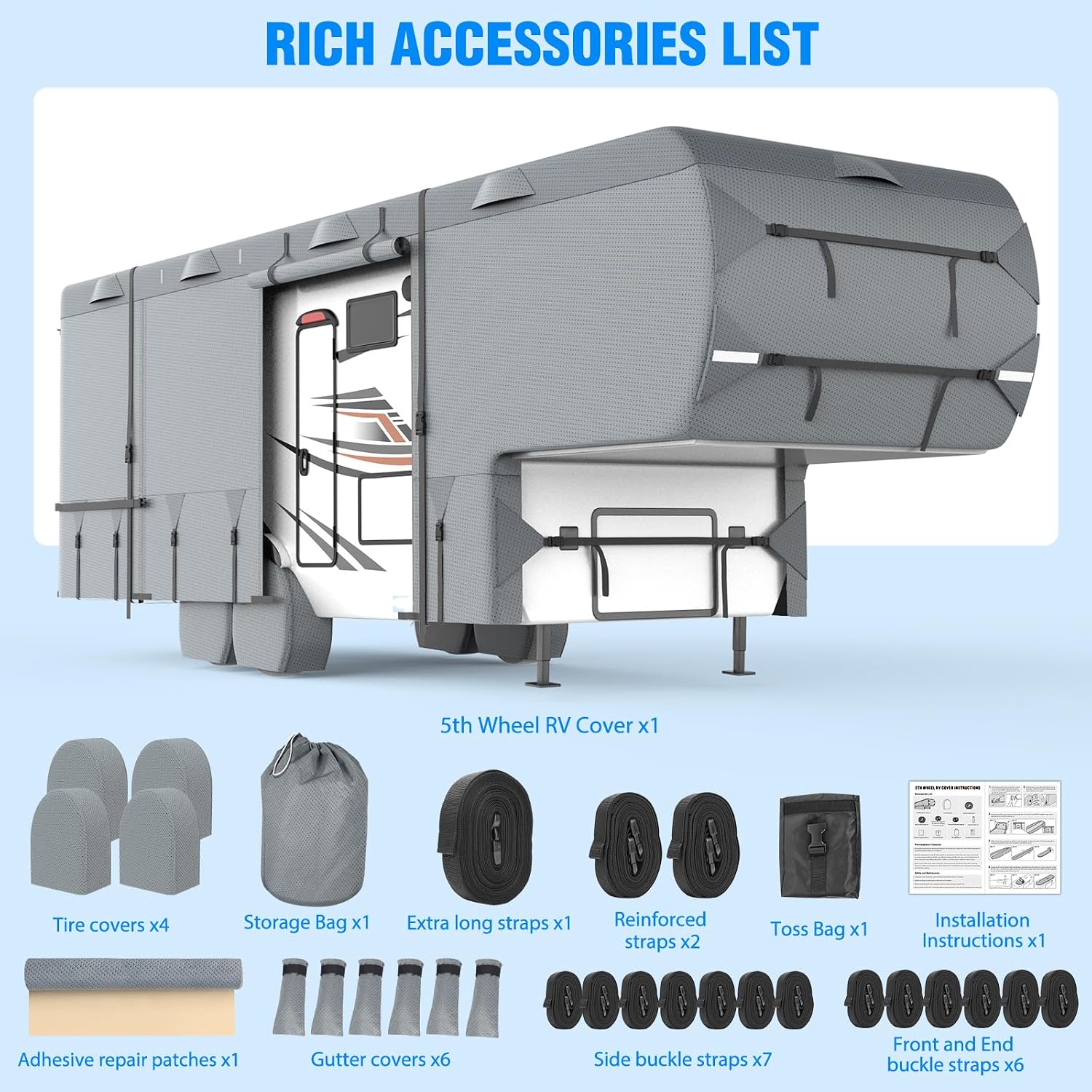 MOFEEZ 5th Wheel RV Cover 37-41ft, 9 Layers Top Fifth Wheel Camper Cover - image 7
