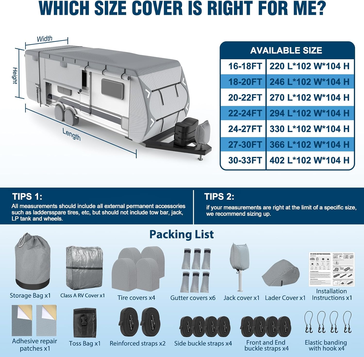 Mofeez RV Cover, 22-24ft Travel Trailer Cover, Heavy Duty 7 Layer Top Anti-UV Windproof Waterproof Camper Toy Hauler Cover with Tire Cover, Gutter Cover, Jack Cover - image 9