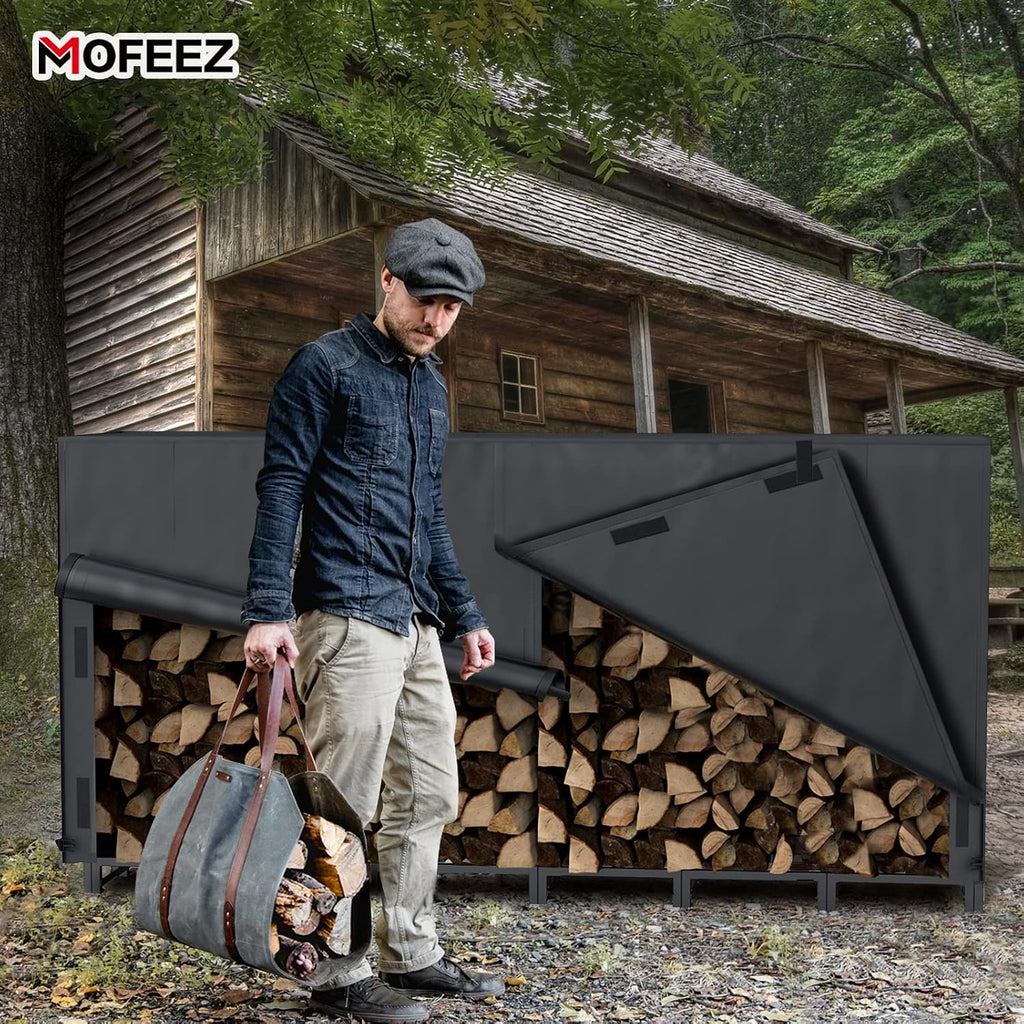 MOFEEZ 8ft Firewood Log Rack Cover Outdoor, Waterproof Weather Resistant Solid 600D Oxford PVC Coating Fabric (Black, 96" L x 24" W x 42" H) - image 5