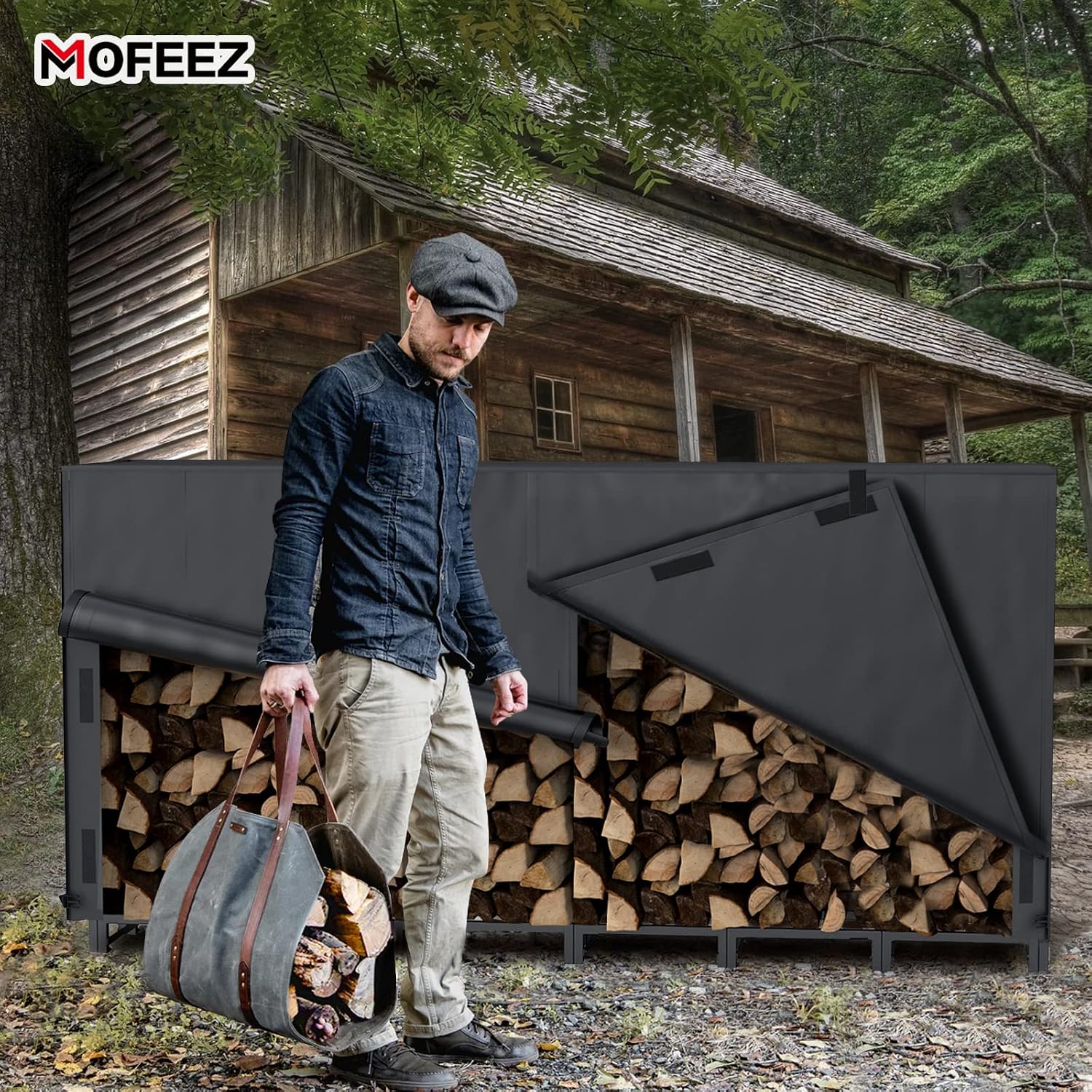 MOFEEZ 8ft Firewood Log Rack Cover Outdoor, Waterproof Weather Resistant Solid 600D Oxford PVC Coating Fabric (Black, 96" L x 24" W x 42" H) - image 5