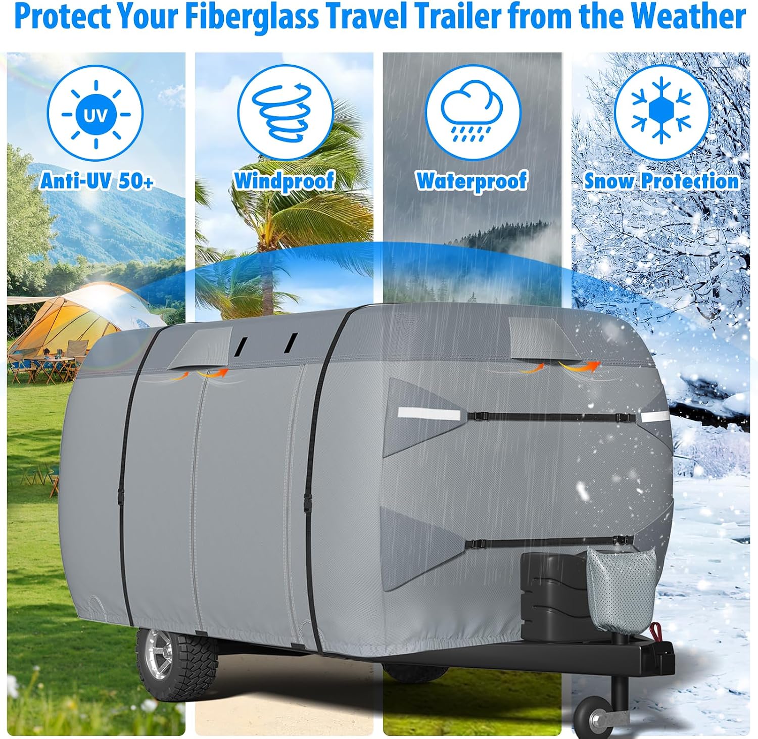 MOFEEZ Fiberglass Travel Trailer Cover, 9-Layer Waterproof 13-16ft RV Cover - image 3