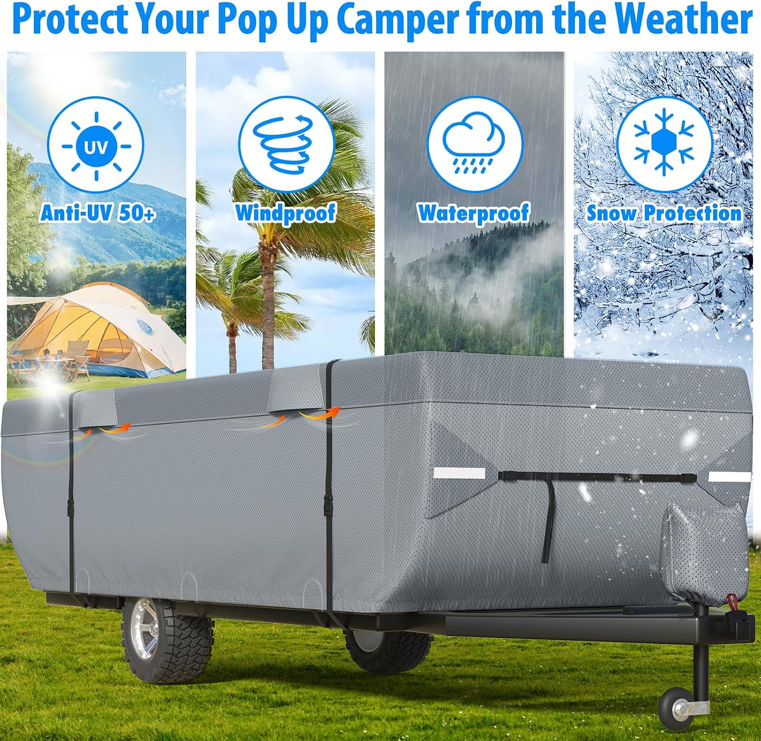 MOFEEZ Pop Up Folding Camper Cover, 9 Layers 8-10ft Tent Trailer Cover - image 3