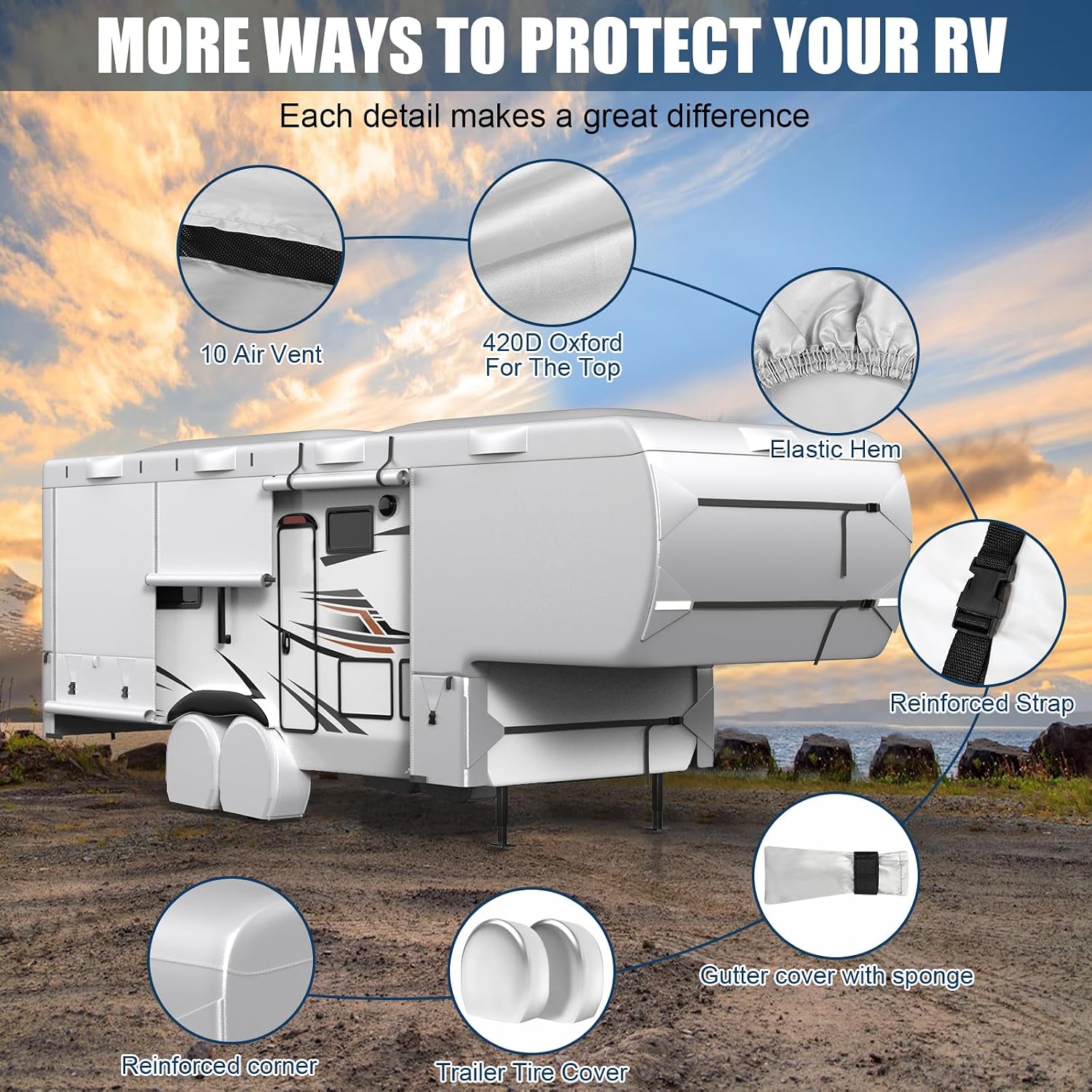 MOFEEZ 5th Wheel RV Cover 33-37ft, 420D Oxford Fabric Fifth Wheel Cover - image 5