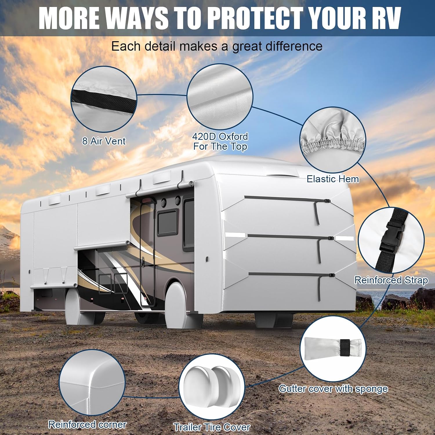 MOFEEZ Class A RV Cover 34-37ft, 420D Oxford Fabric Class A Motorhome Cover - image 4