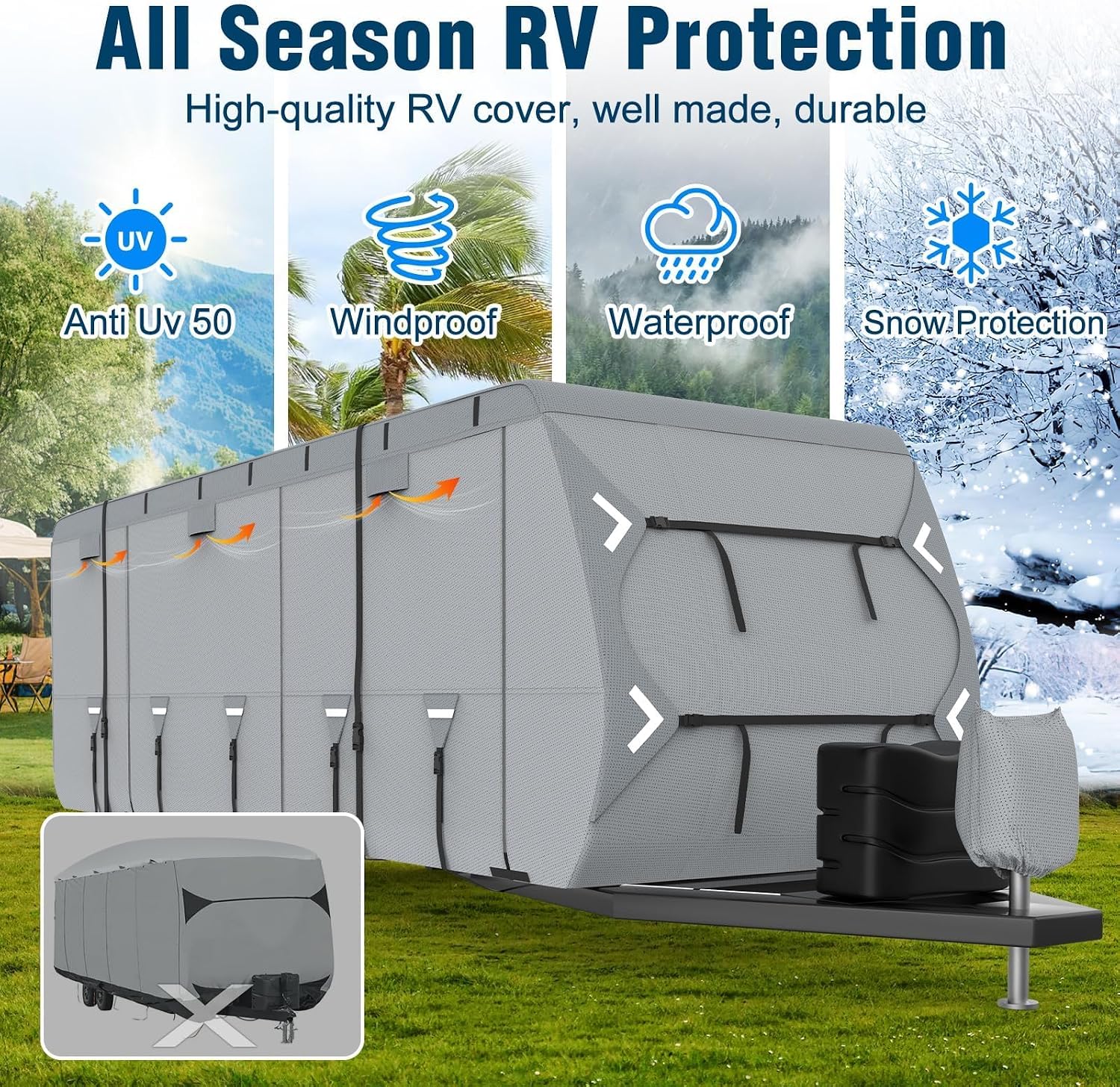 Mofeez RV Cover, 18-20ft Travel Trailer Cover, Heavy Duty 7 Layer Top Anti-UV Windproof Waterproof Camper Toy Hauler Cover with Tire Cover, Gutter Cover, Jack Cover - image 2
