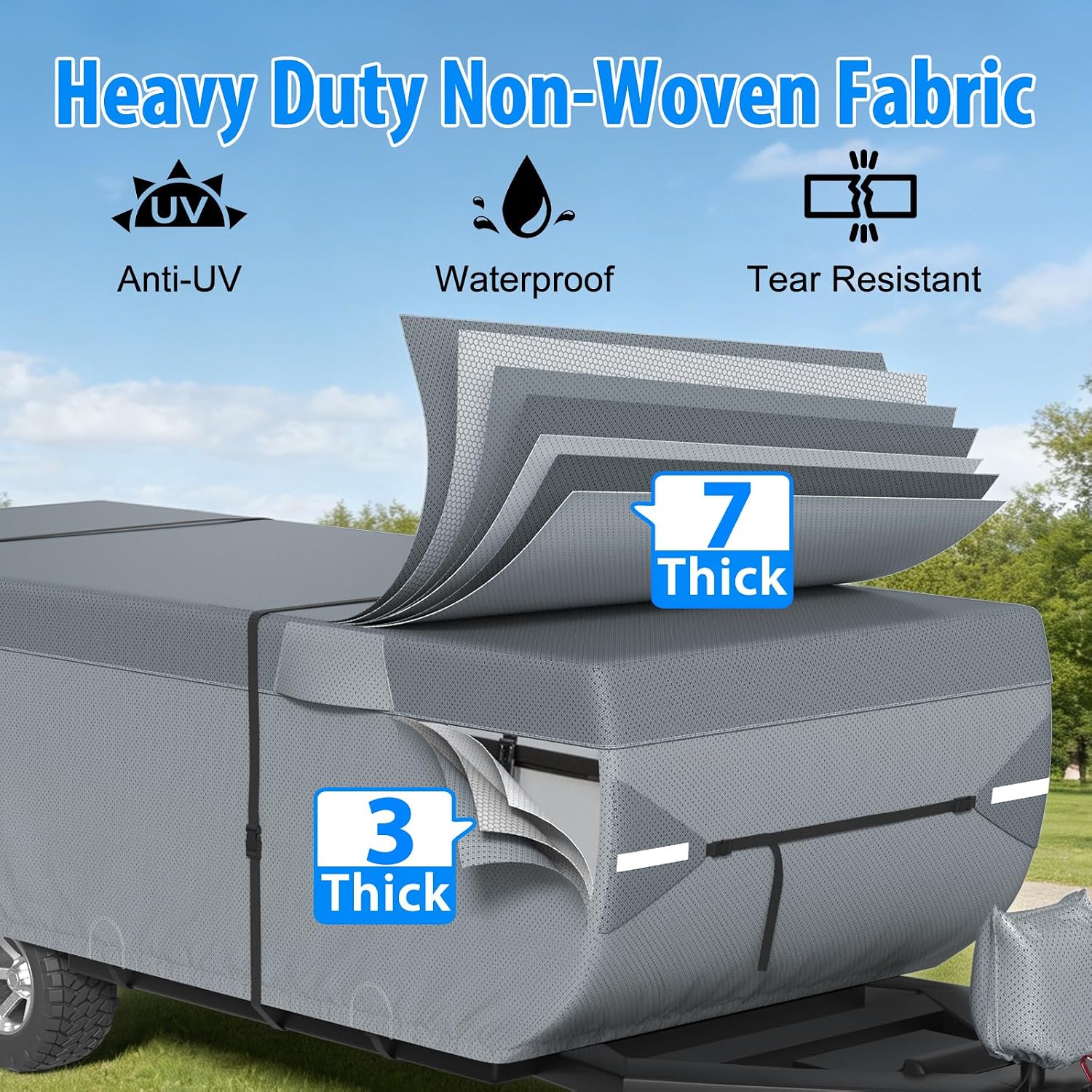 MOFEEZ Pop Up Folding Camper Cover, 9 Layers 8-10ft Tent Trailer Cover - image 2