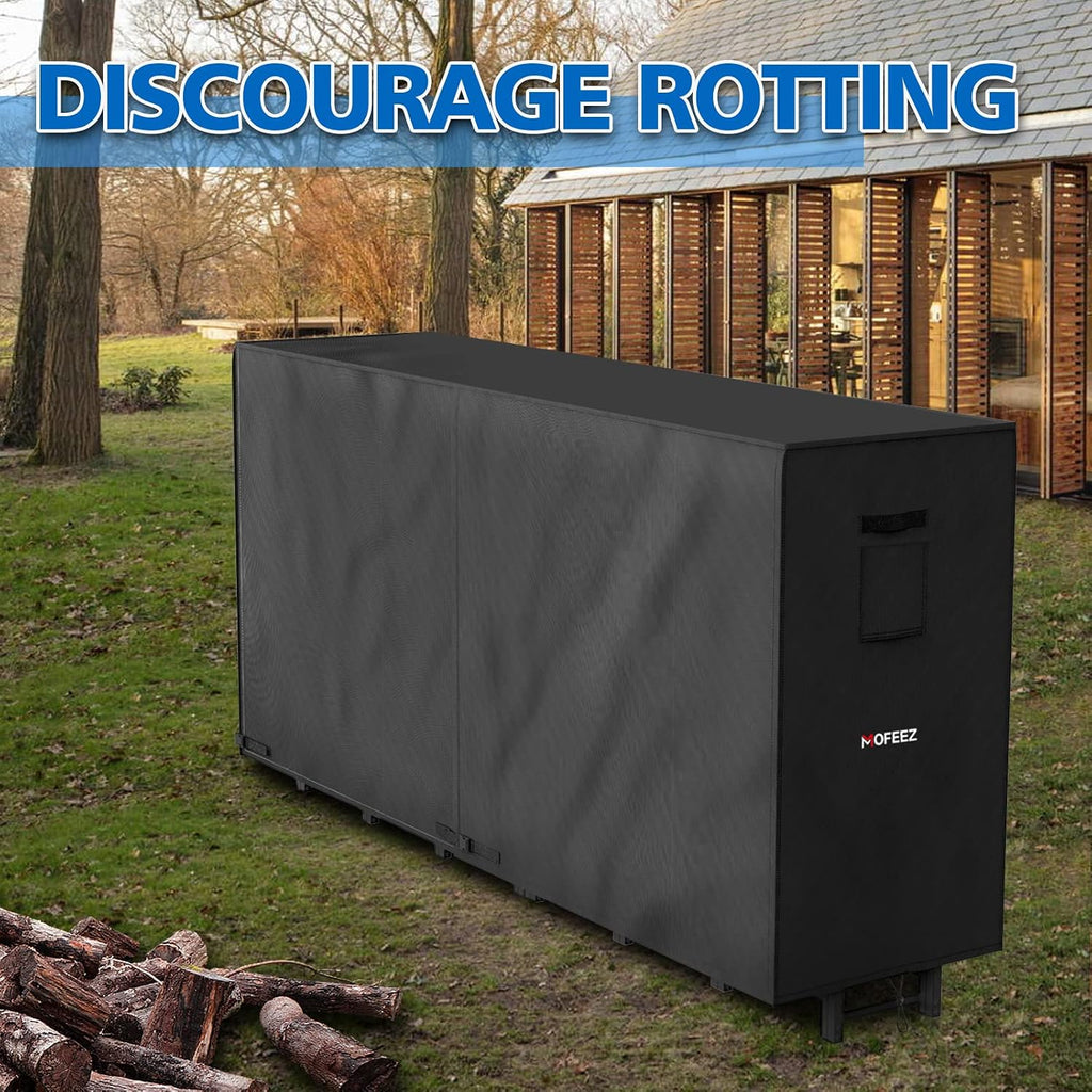 MOFEEZ 8ft Firewood Log Rack Cover Outdoor, Waterproof Weather Resistant Solid 600D Oxford PVC Coating Fabric (Black, 96" L x 24" W x 42" H) - image 6