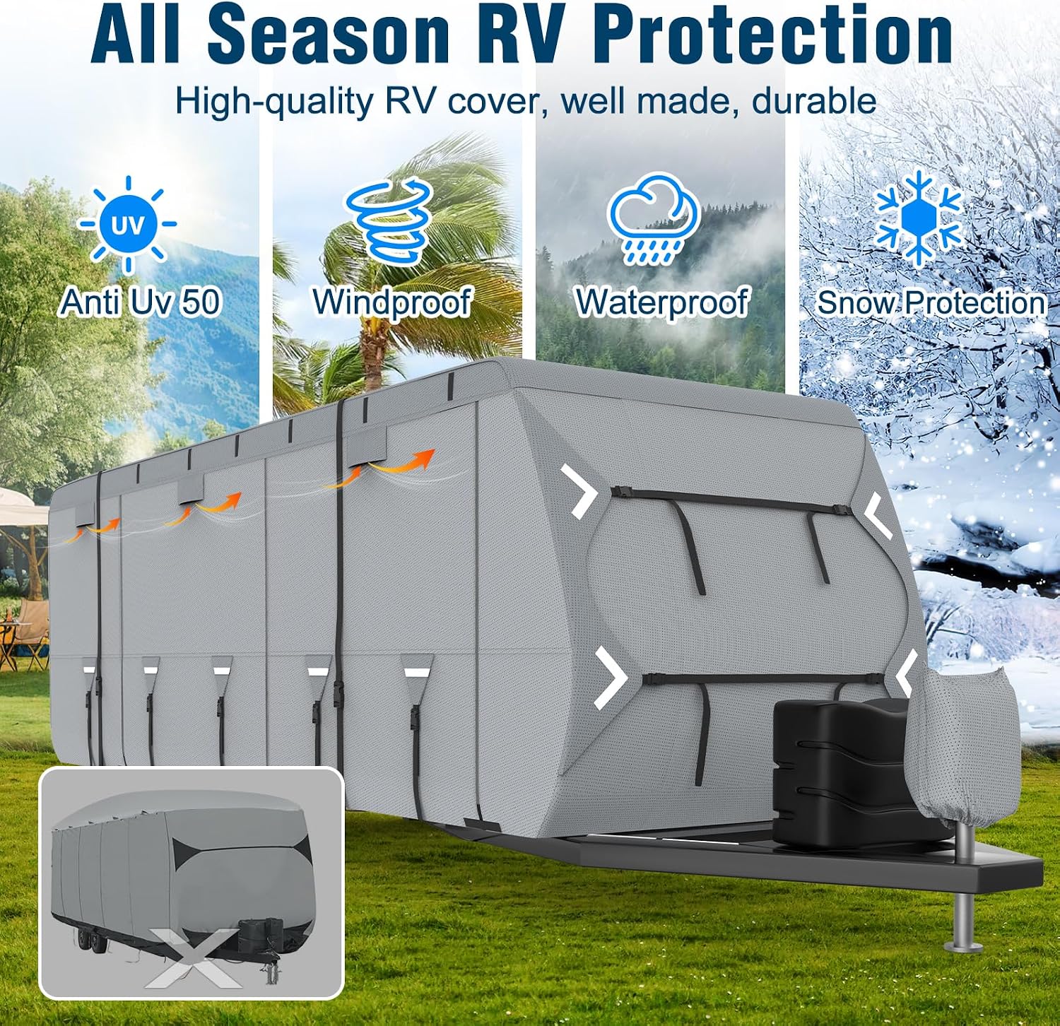 Mofeez RV Cover, 22-24ft Travel Trailer Cover, Heavy Duty 7 Layer Top Anti-UV Windproof Waterproof Camper Toy Hauler Cover with Tire Cover, Gutter Cover, Jack Cover - image 3