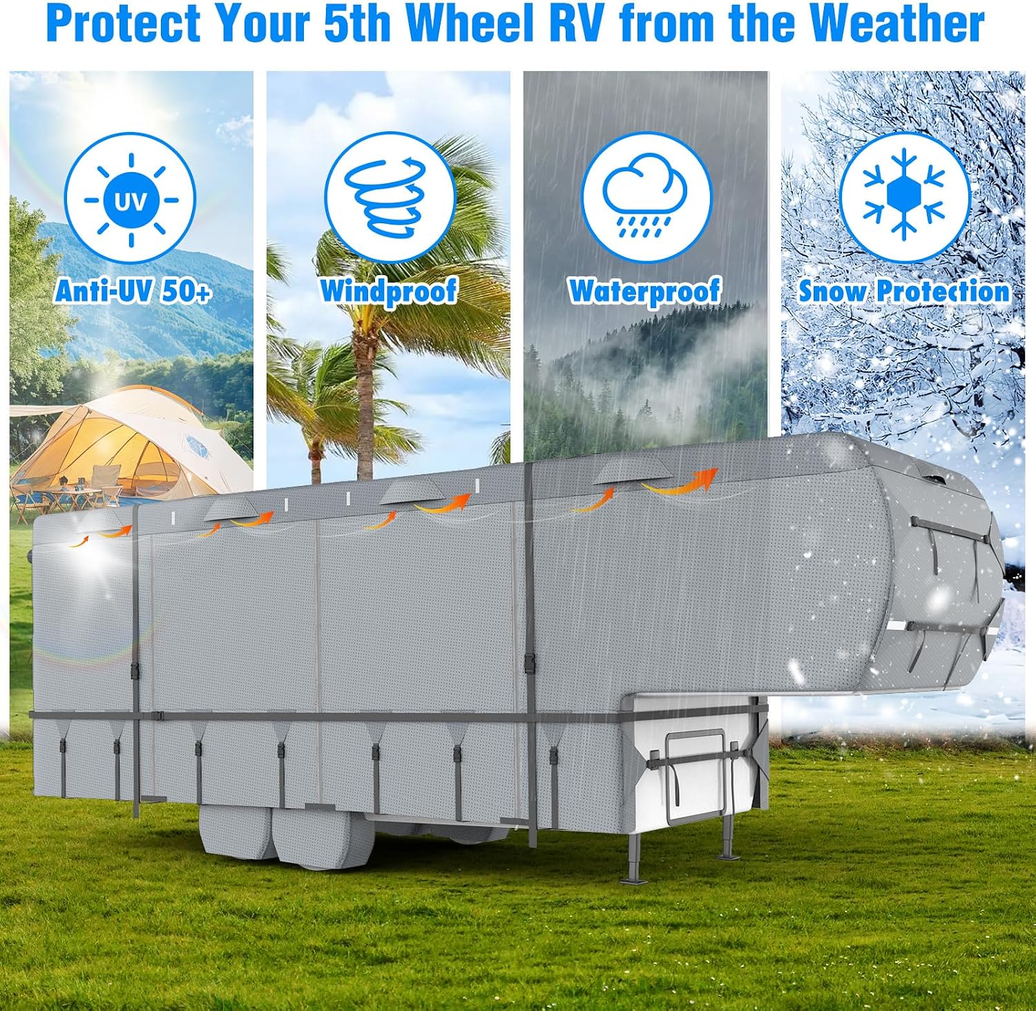 MOFEEZ 5th Wheel RV Cover 33-37ft, 9 Layers Top Fifth Wheel Camper Cover - image 3