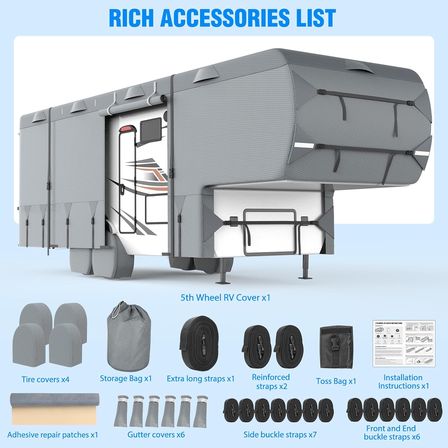 MOFEEZ 5th Wheel RV Cover 33-37ft, 9 Layers Top Fifth Wheel Camper Cover - image 7