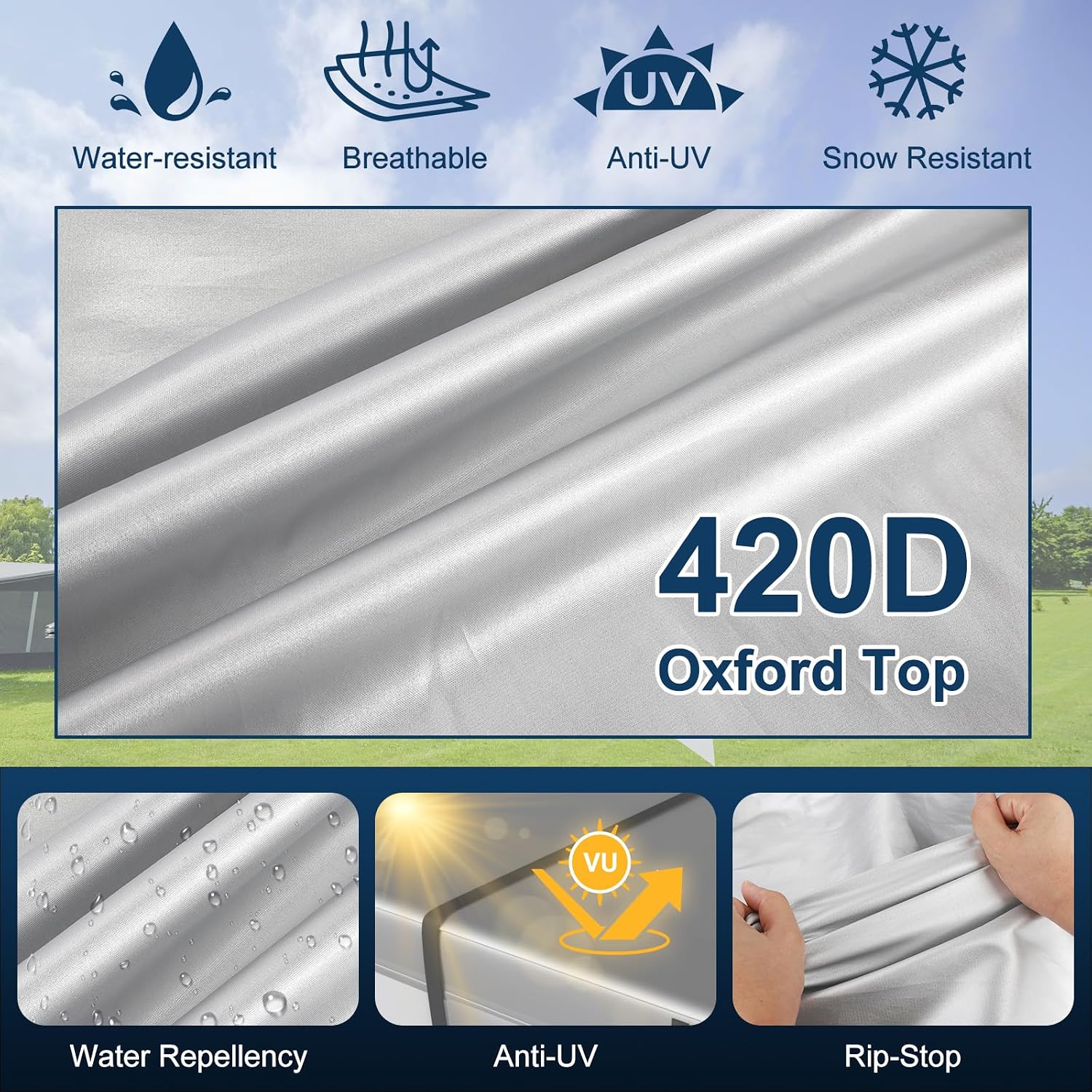 Mofeez Oxford Fabric Travel Trailer RV Cover, Camper Cover with 420D Oxford Travel Trailer Cover 27-30 ft Tearproof Waterproof Windproof with Tire Covers, Jack Cover and Propane Tank Cover - image 2