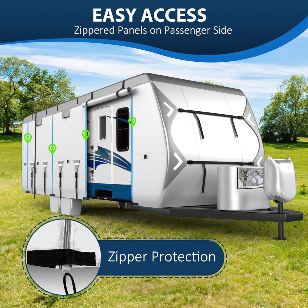 Mofeez Oxford Fabric Travel Trailer RV Cover, Camper Cover with 420D Oxford Travel Trailer Cover 27-30 ft Tearproof Waterproof Windproof with Tire Covers, Jack Cover and Propane Tank Cover - image 5
