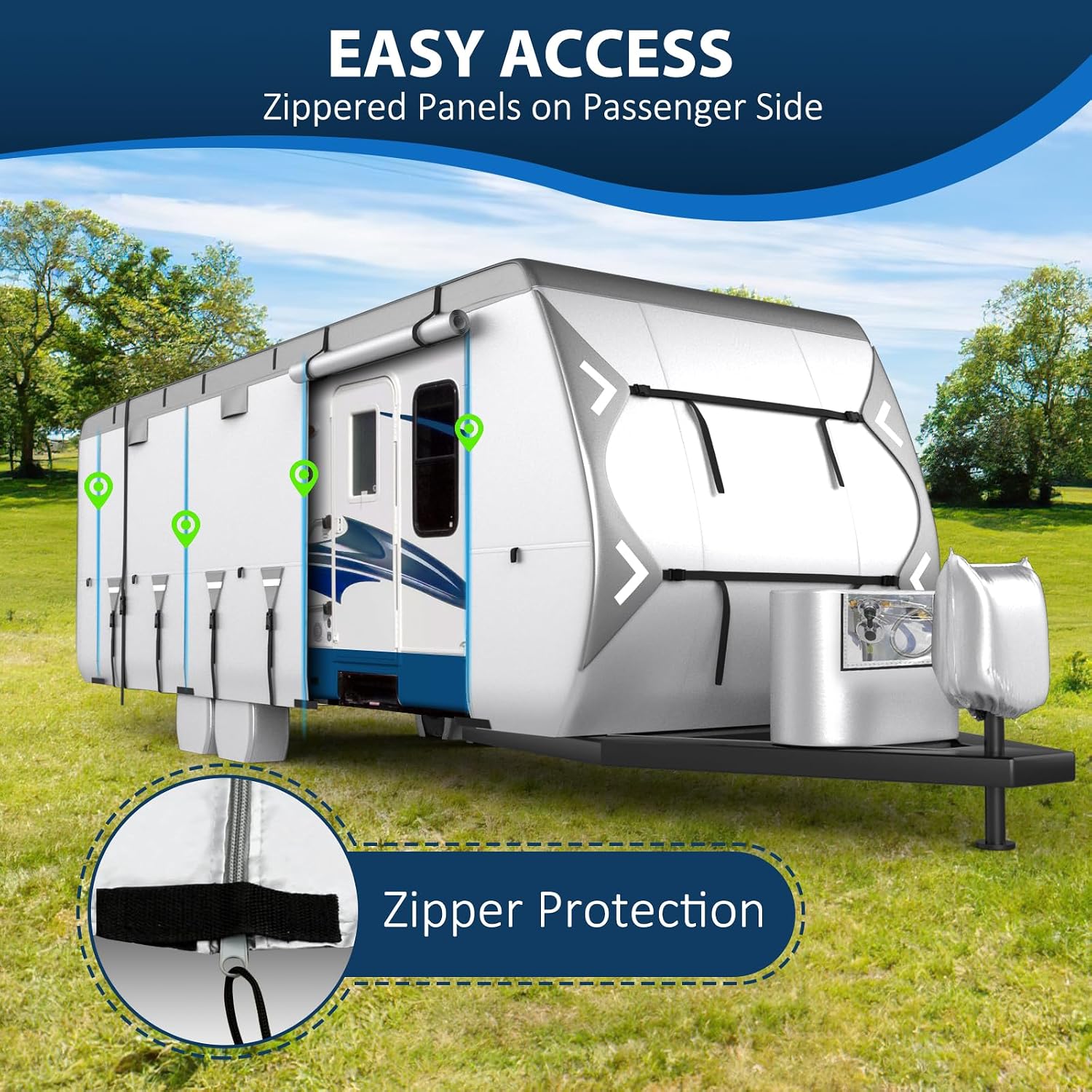 Mofeez Oxford Fabric Travel Trailer RV Cover, Camper Cover with 420D Oxford Travel Trailer Cover 27-30 ft Tearproof Waterproof Windproof with Tire Covers, Jack Cover and Propane Tank Cover - image 5