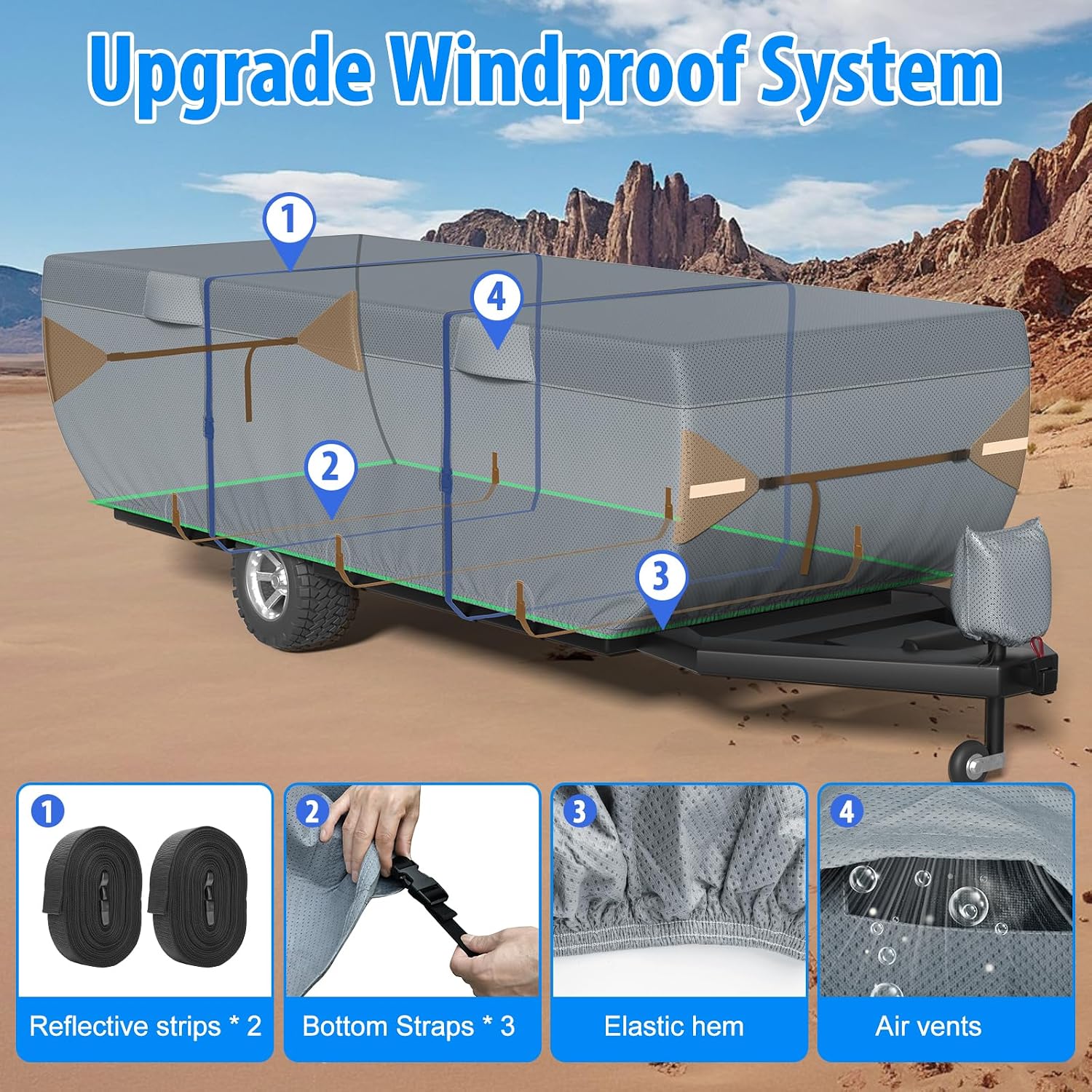 MOFEEZ Pop Up Folding Camper Cover, 9 Layers 8-10ft Tent Trailer Cover - image 4