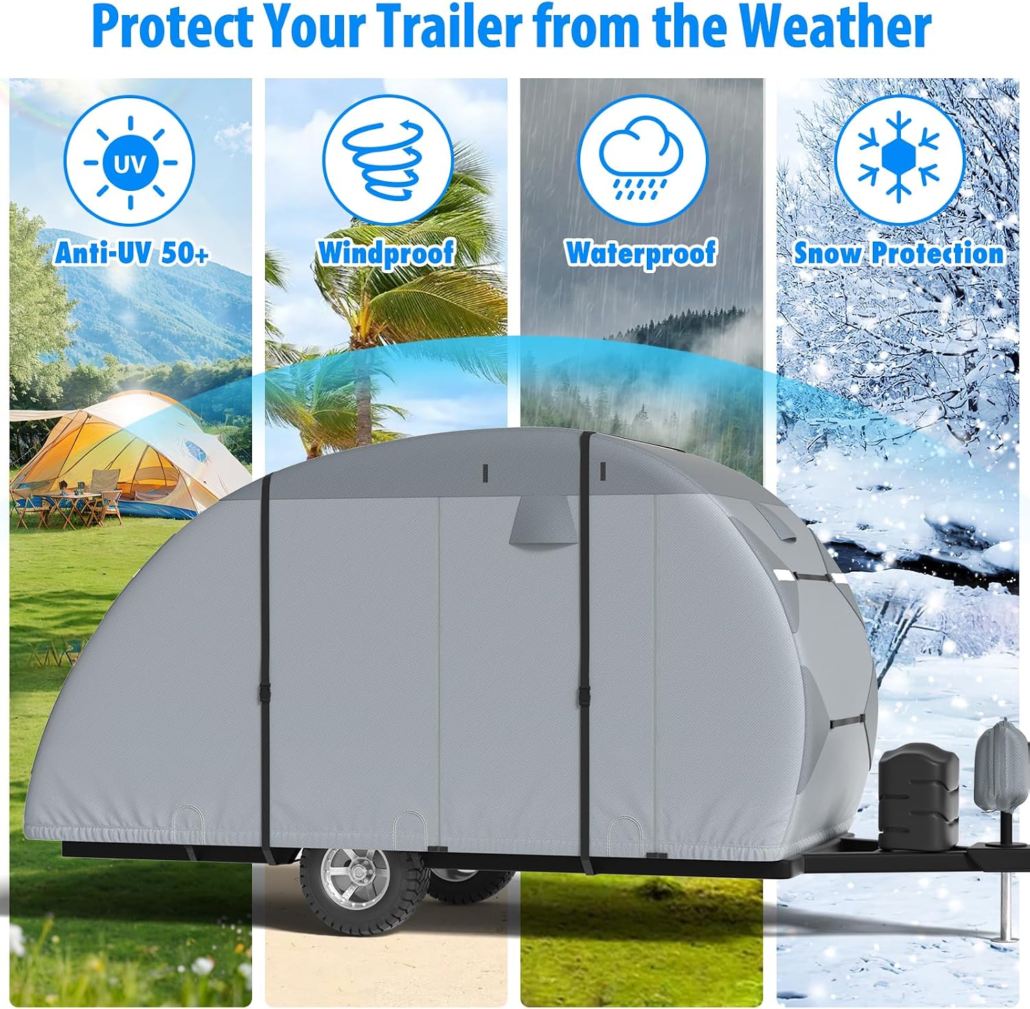MOFEEZ Teardrop Camper Cover, 12-15ft RV Cover for Rpod with Jack Cover - image 4
