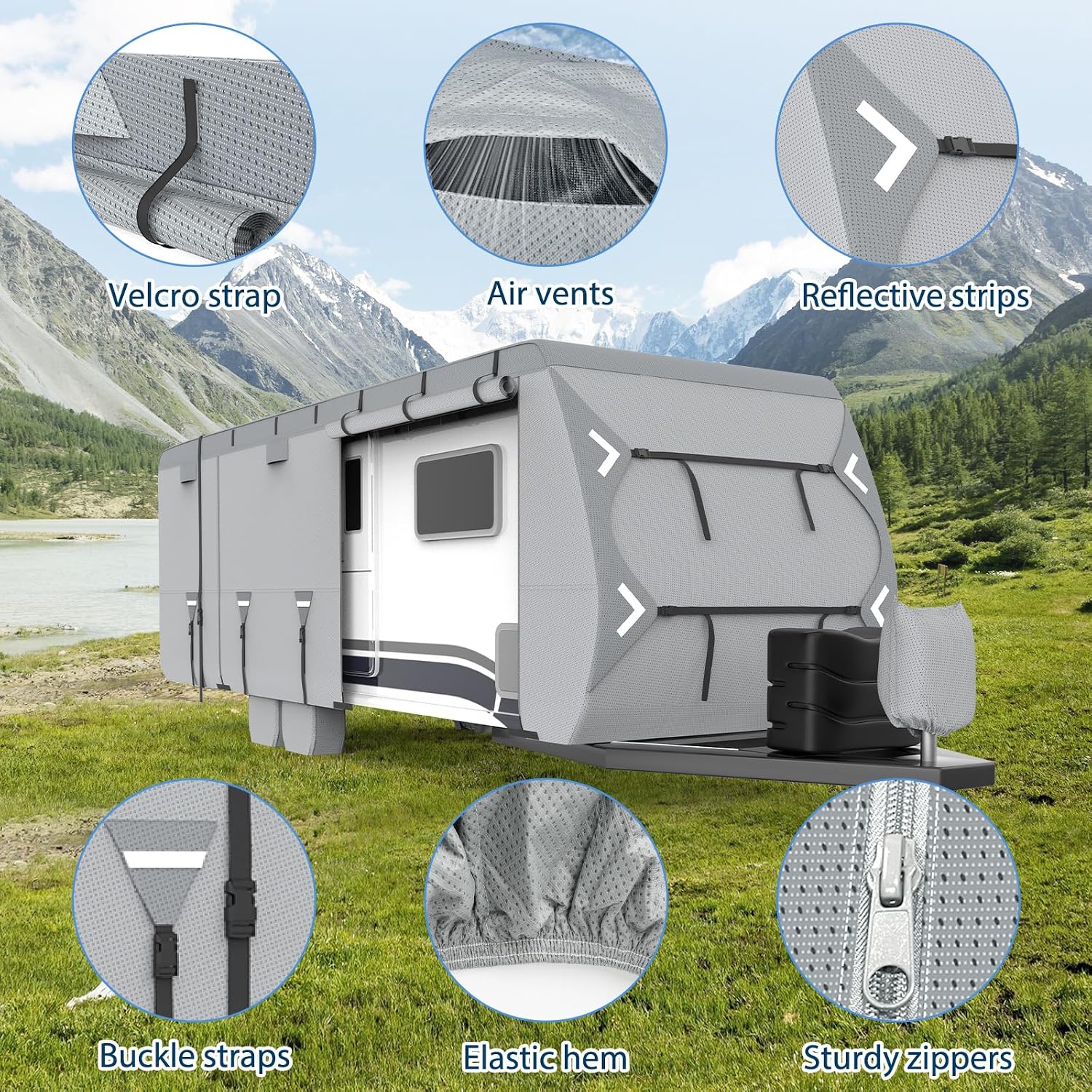 Mofeez RV Cover, 22-24ft Travel Trailer Cover, Heavy Duty 7 Layer Top Anti-UV Windproof Waterproof Camper Toy Hauler Cover with Tire Cover, Gutter Cover, Jack Cover - image 8