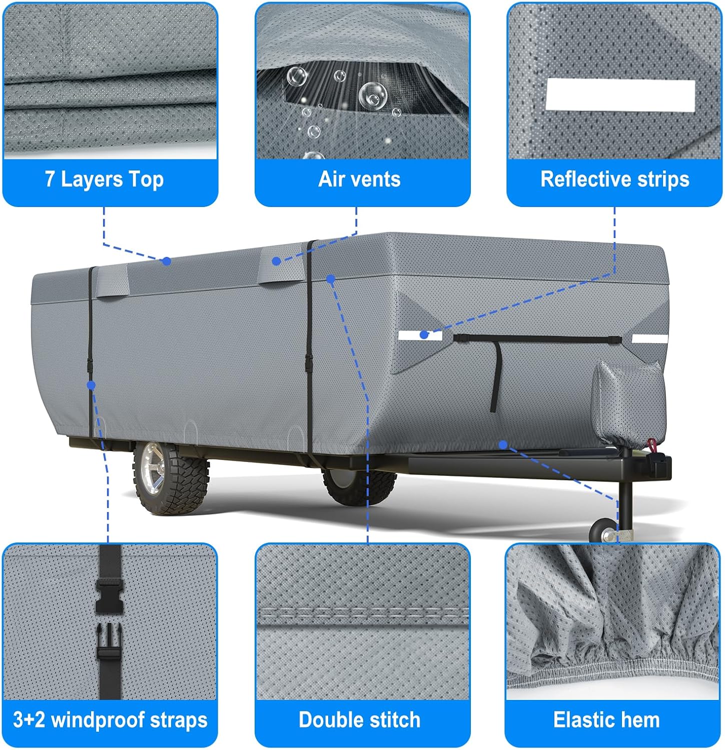 MOFEEZ Pop Up Folding Camper Cover, 9 Layers 18-20ft Tent Trailer Cover - image 5