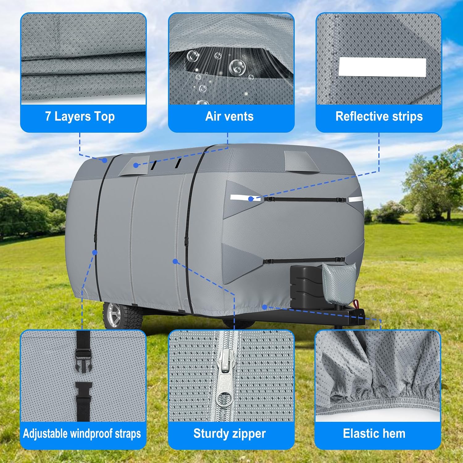 MOFEEZ Fiberglass Travel Trailer Cover, 9 Layers Waterproof 8-10ft RV Cover - image 5