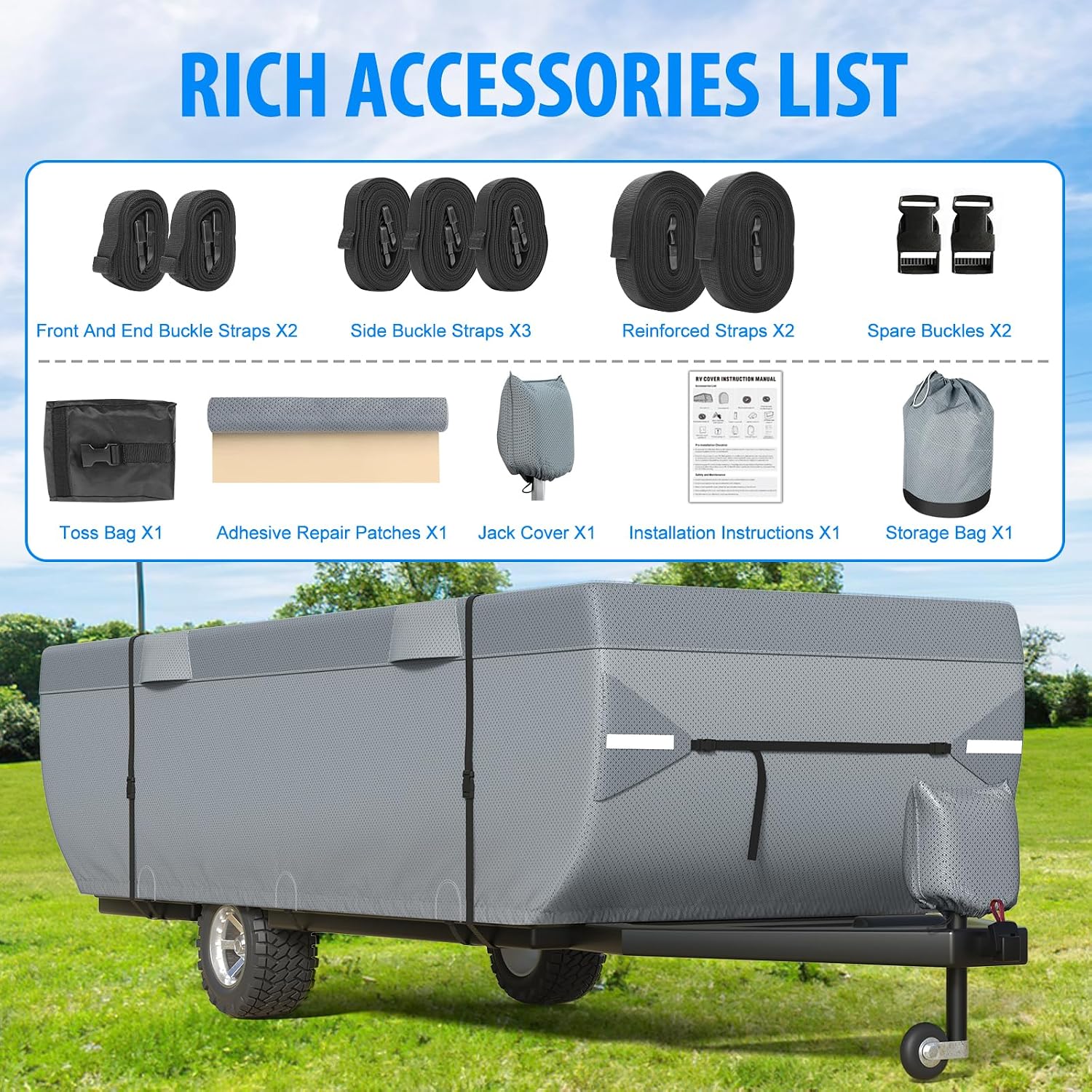 MOFEEZ Pop Up Folding Camper Cover, 9 Layers 8-10ft Tent Trailer Cover - image 6